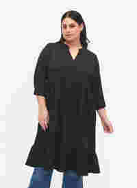 Enfärgad midiklänning med 3/4-ärmar, Black, Model