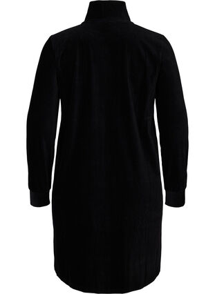 Velourklänning med hög hals och blixtlås, Black, Packshot image number 1