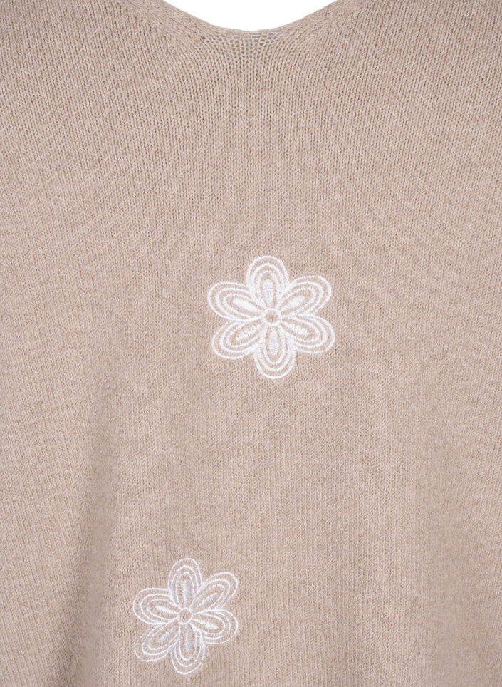 Stickad blus med broderade blommor, Simply Taupe Mel., Packshot image number 2