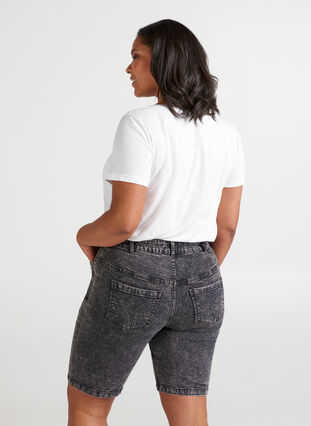 Jeansshorts med hög midja, Grey Denim, Model image number 1