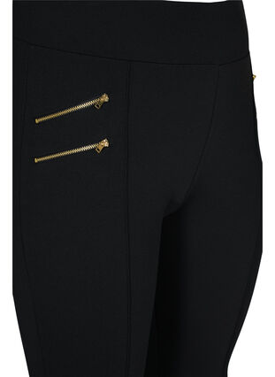 Enfärgade leggings med pressveck och dragkedjor, Black, Packshot image number 2
