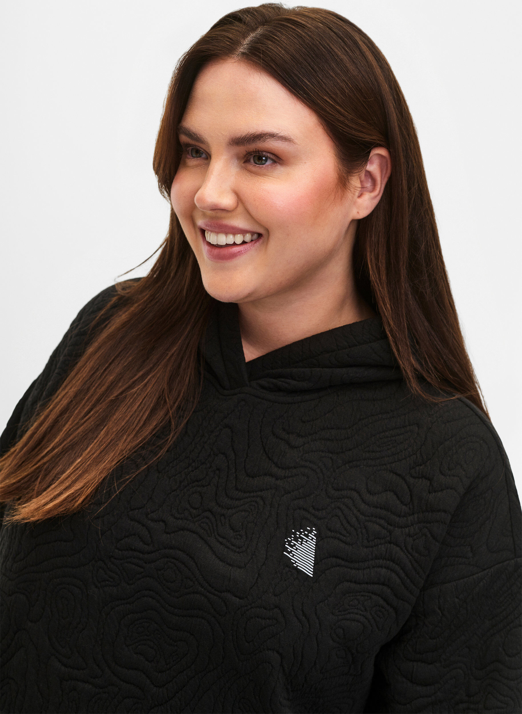 Zizzi Sportig sweatshirt med huva, Black, Model image number 2