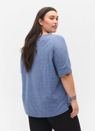 Melerad tröja med korta ärmar, Twilight Blue Mel., Model image number 1