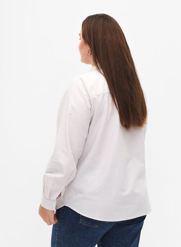 Långärmad bomullsskjorta, White Taupe Stripe, Model image number 1
