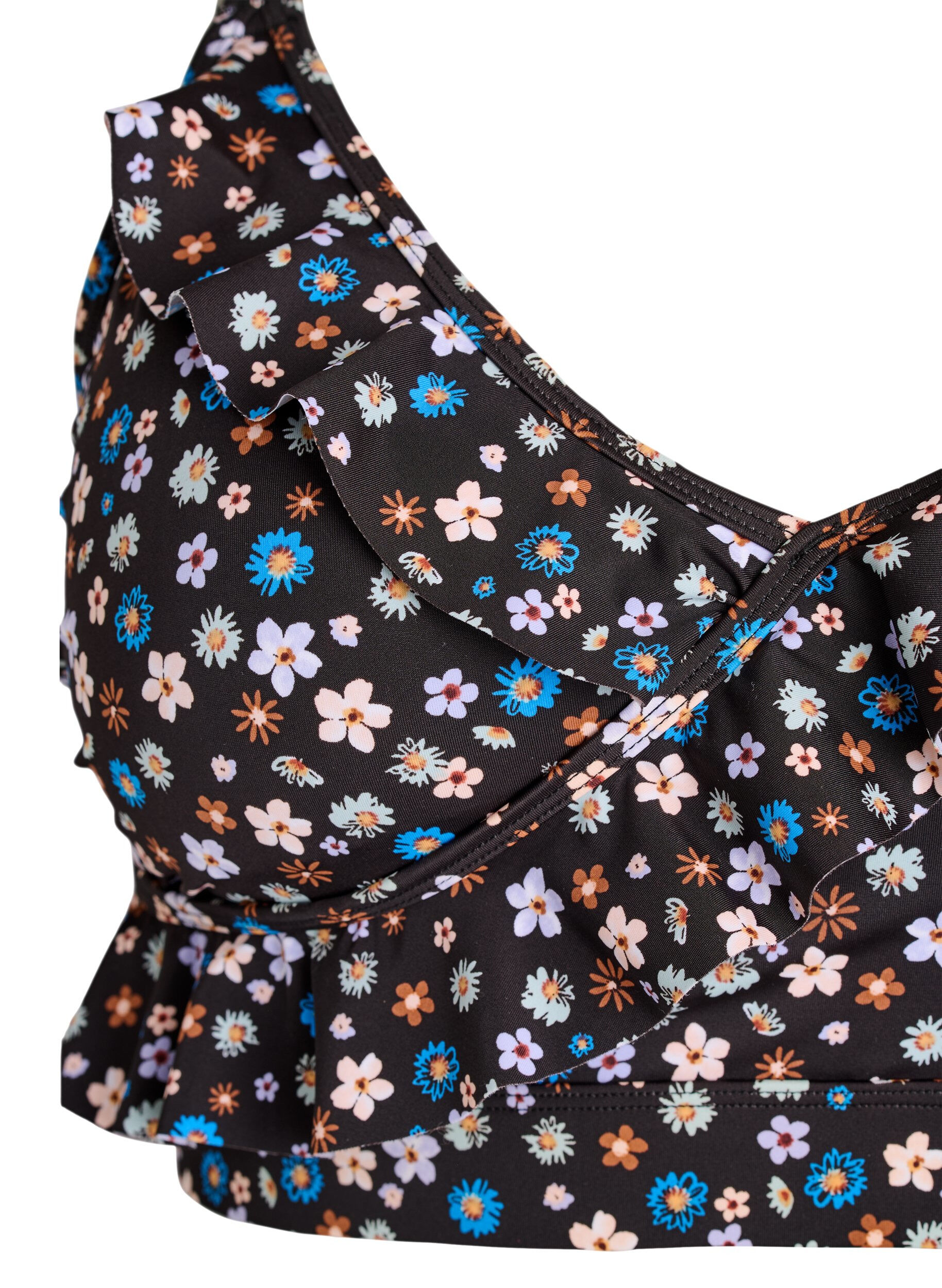 ZizziBikinitopp med blommigt tryck och volangdetaljer, Brun, Packshot image number 2