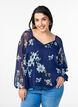 Chiffongblus med blommigt tryck och l&aring;nga &auml;rmar, Bl&aring;, Model image number 0