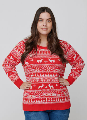 Stickad tröja med julmönster, Barbados Cherry Comb, Model image number 0