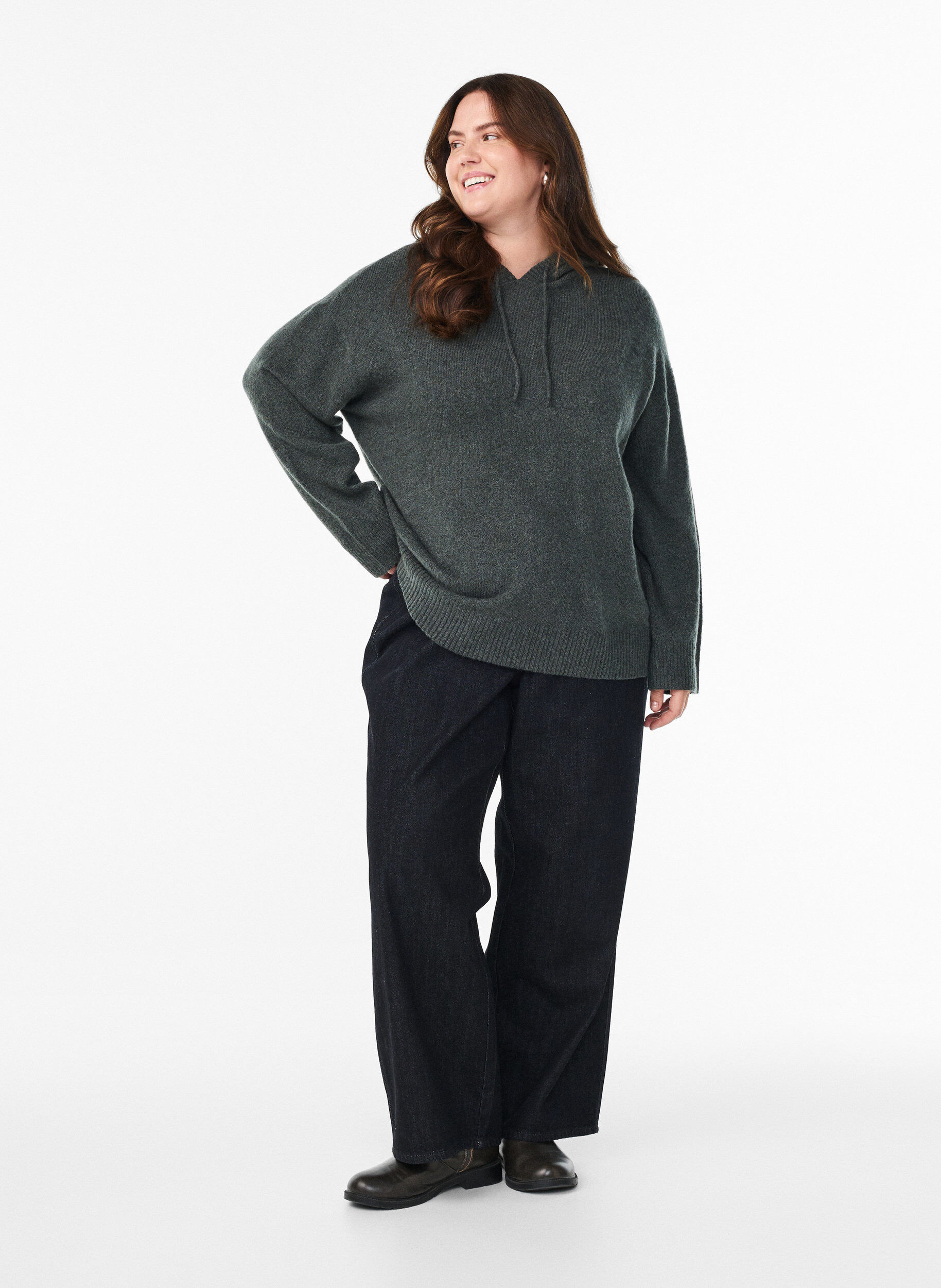 Zizzi Huvtr&ouml;ja i stickat, Gr&ouml;n, Model image number 1