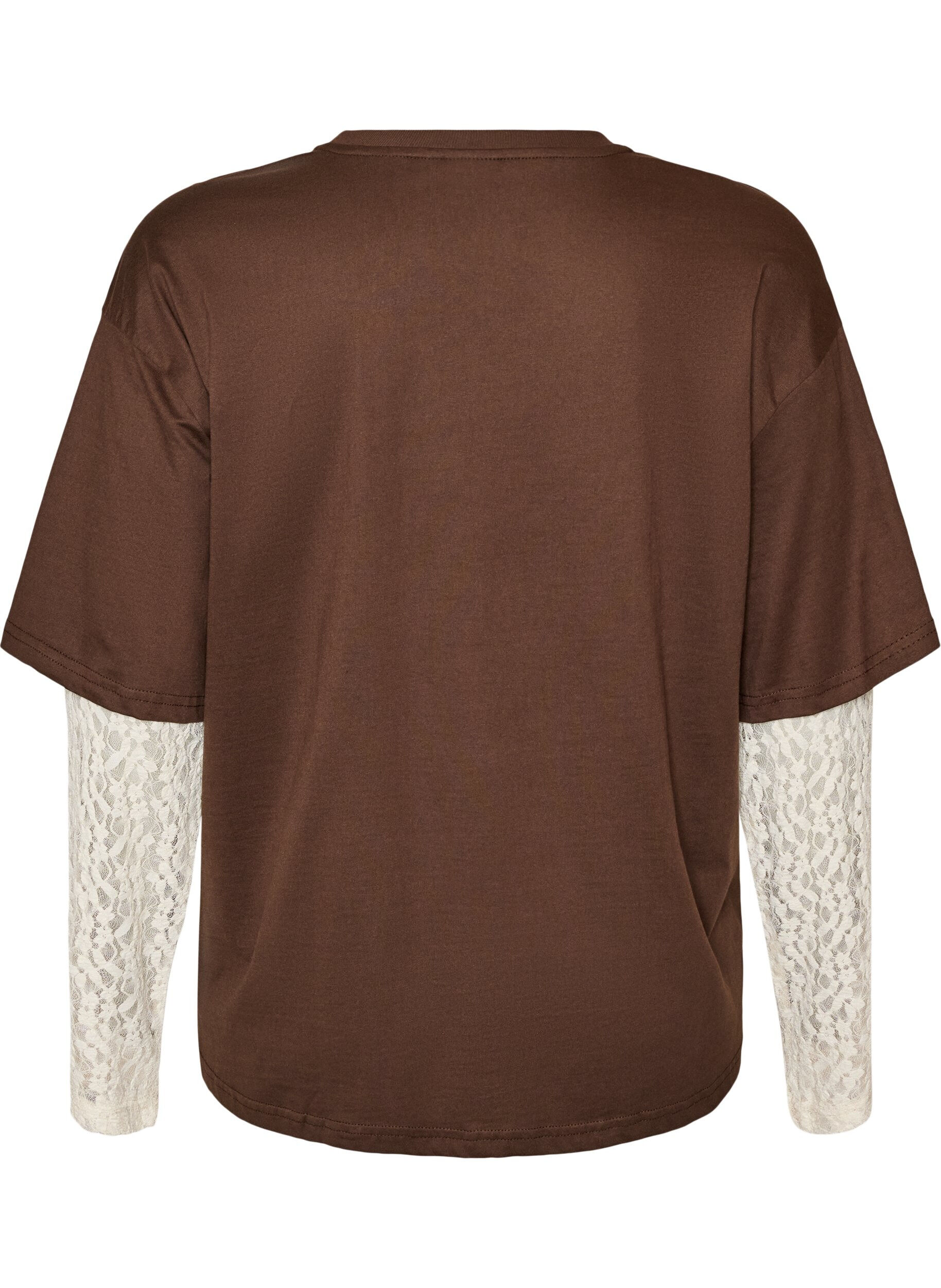 ZizziL&ouml;s t-shirt med l&aring;nga &auml;rmar i spets, Brun, Packshot image number 1