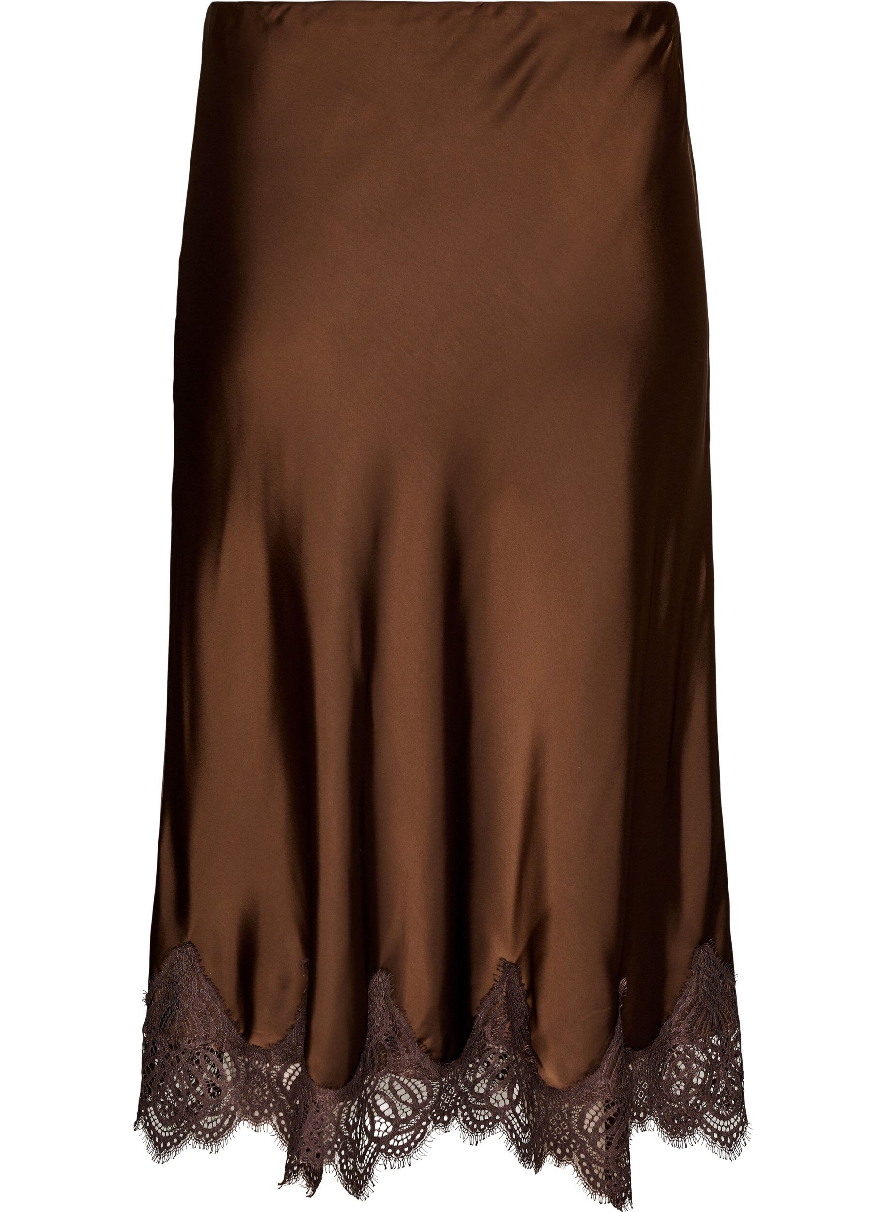 ZizziMidikjol i satin med spetskant, Brun, Packshot image number 1