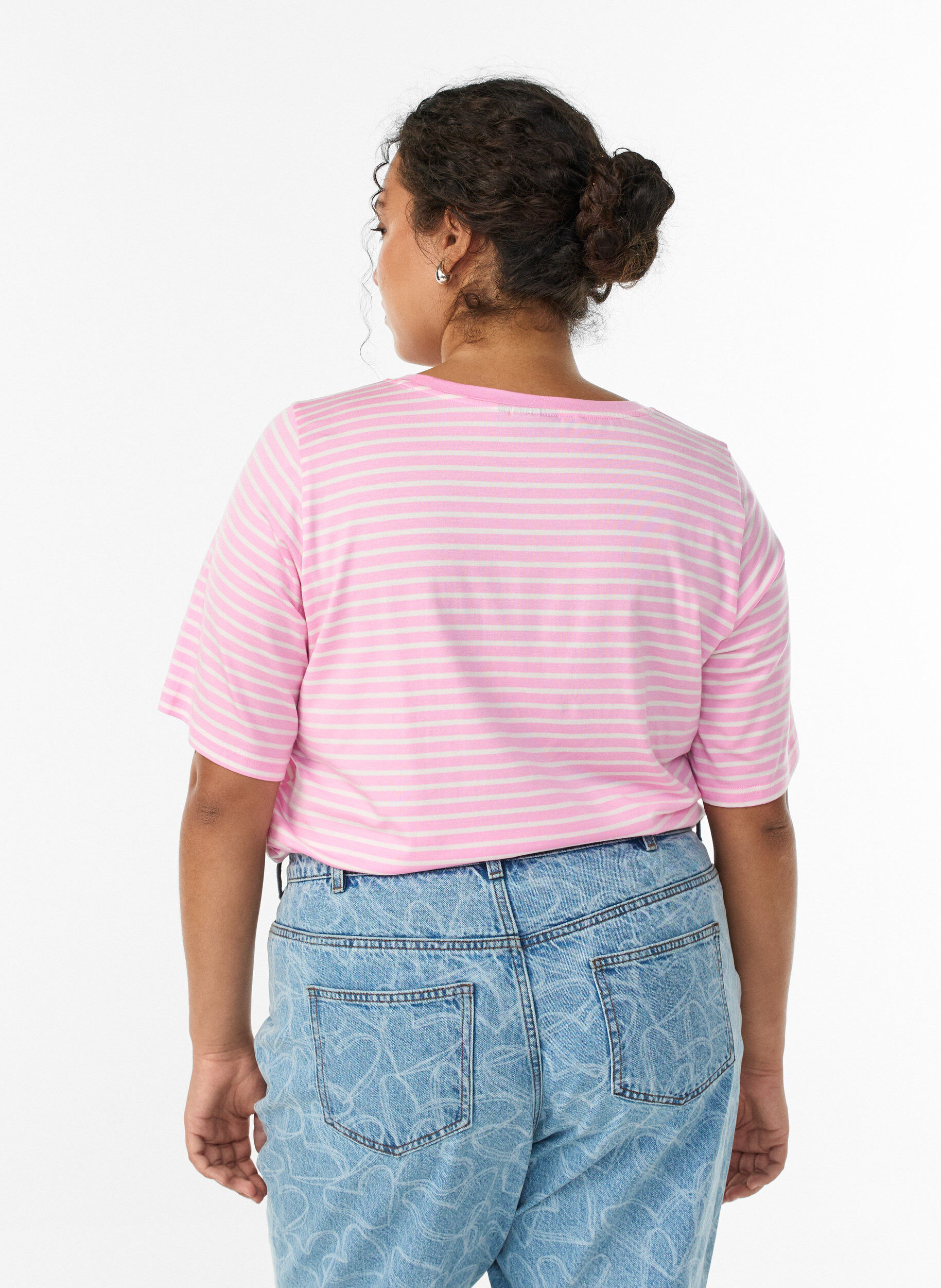 ZizziT-shirt i TENCEL&trade; Lyocell med r&auml;nder, Rosa, Model image number 1