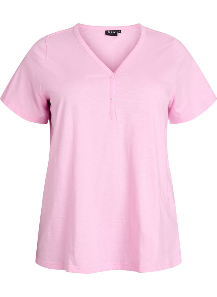 T-shirt med knappdetalj, Rosa, Packshot image number 0