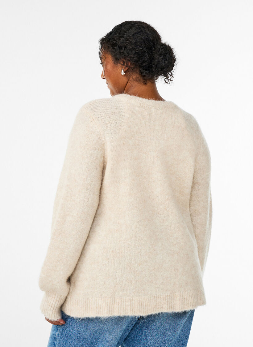Cardigan i ull och alpacka med dekorativa knappar, Beige, Model image number 2
