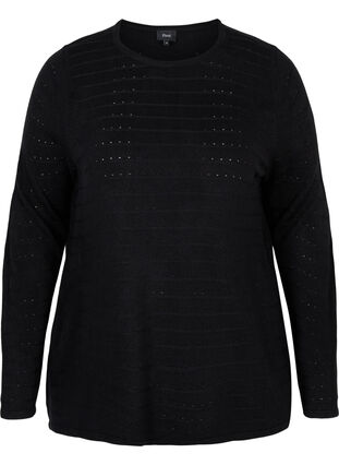 Stickad tröja med strukturerat mönster och rund hals, Black, Packshot image number 0
