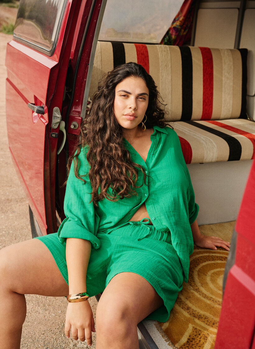 Shorts i bomullsmuslin med fickor, Jolly Green, Image image number 0