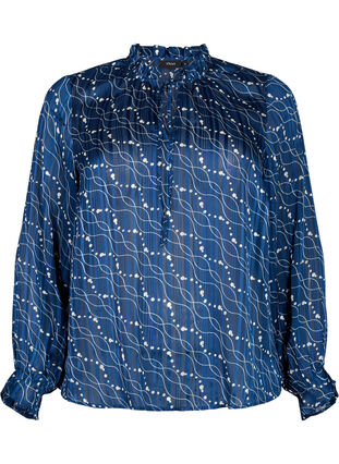 Långärmad blus med volanger och tryck, Dress Bl. Swirl AOP, Packshot image number 0