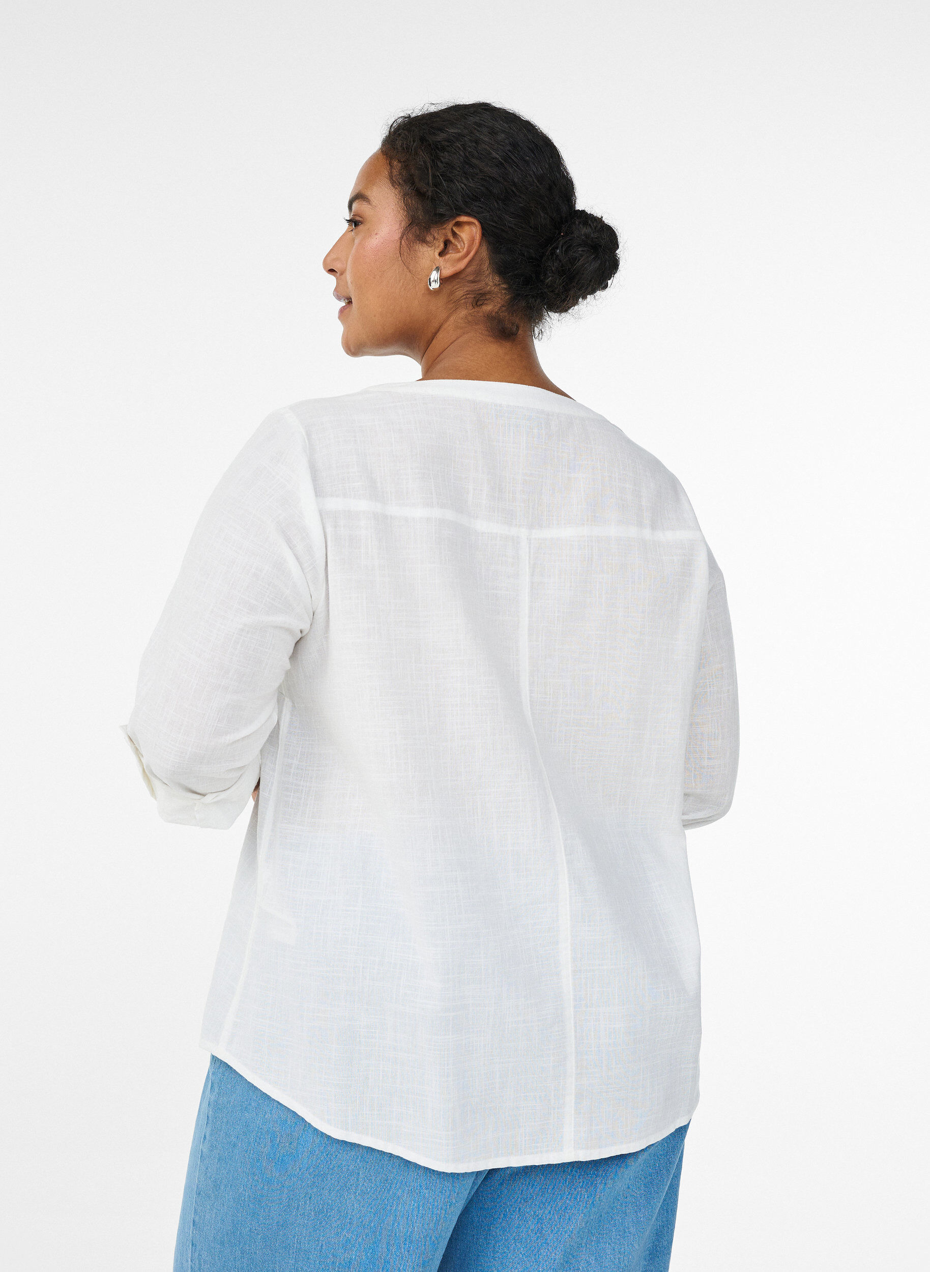 ZizziSkjortblus i bomull med v-ringning, Vit, Model image number 2