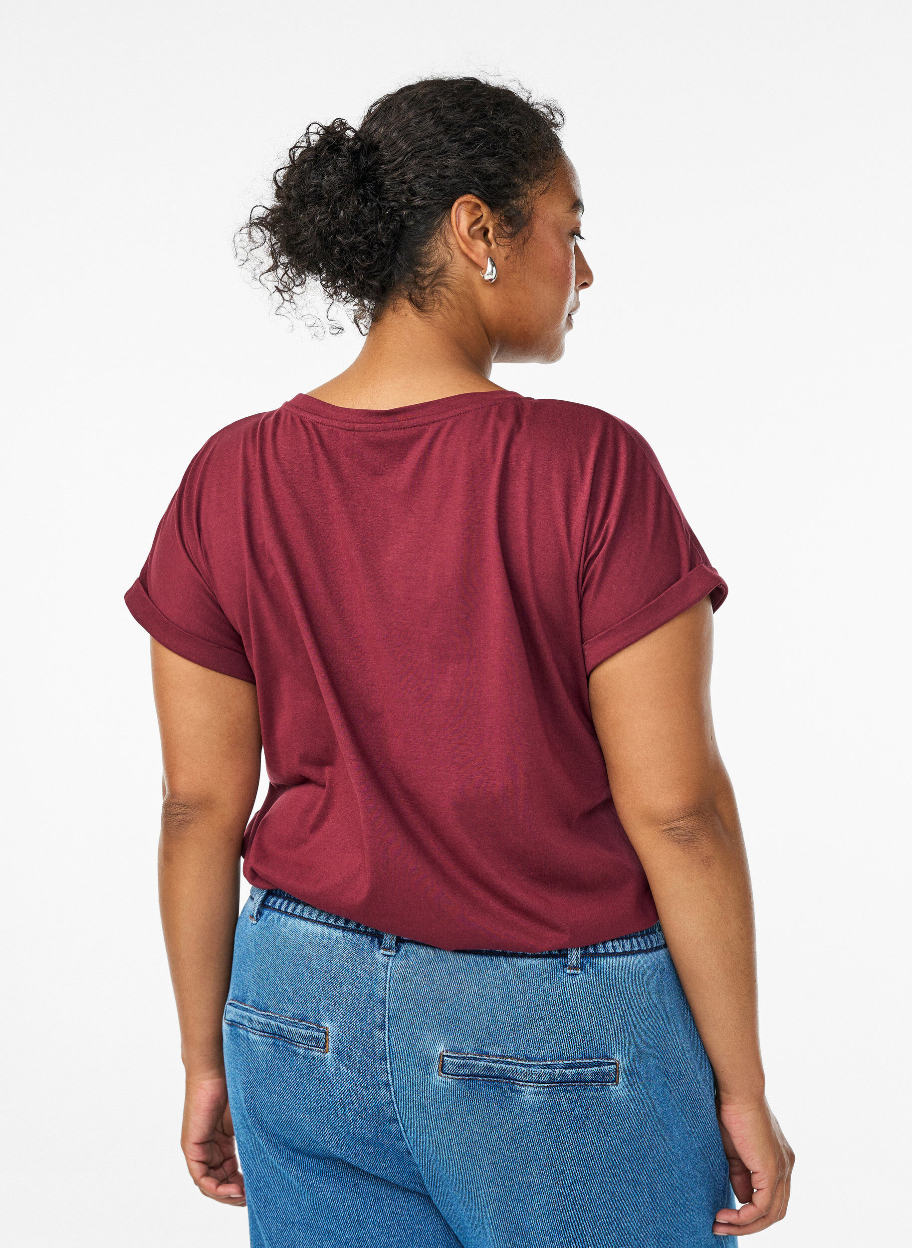 ZizziKort&auml;rmad t-shirt i bomullsblandning, M&ouml;rk Bordeaux, Model image number 2