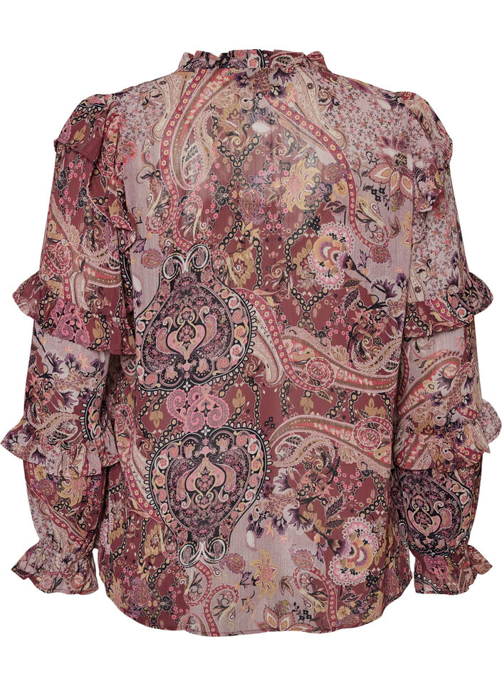Blus med paisleym&ouml;nster och volangdetaljer, Lila, Packshot image number 1