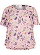 Blus i blommigt med korta &auml;rmar och smock, Rosa, Packshot image number 0
