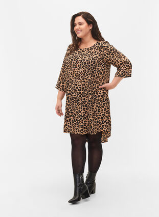 Mönstrad klänning med 3/4-ärmar, Leopard, Model image number 2