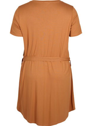 Kortärmad klänning med midjeband, Pecan Brown, Packshot image number 1