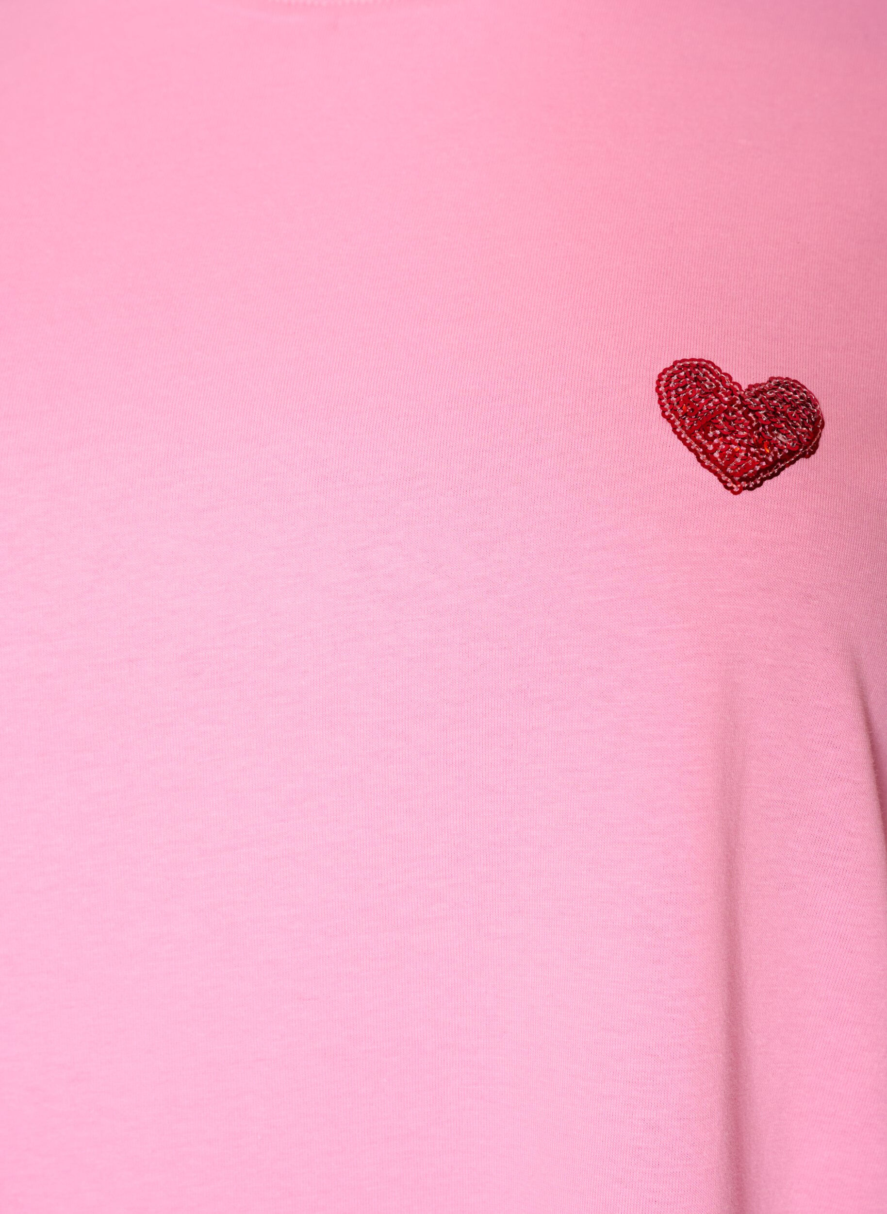 ZizziT-shirt med paljetthj&auml;rta och f&auml;rgglatt tryck p&aring; ryggen, Rosa, Packshot image number 2