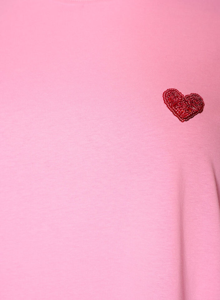 T-shirt med paljetthj&auml;rta och f&auml;rgglatt tryck p&aring; ryggen, Rosa, Packshot image number 2