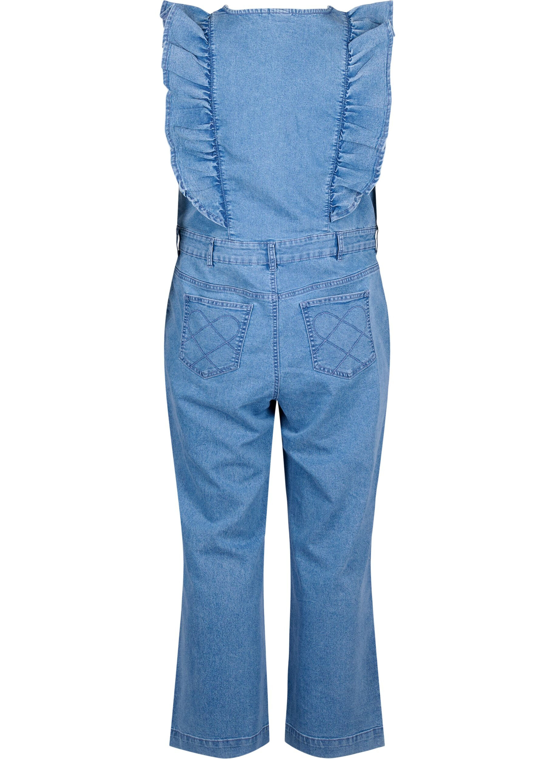 Zizzi Byxdress i denim med volanger, Light Blue Denim, Packshot image number 1