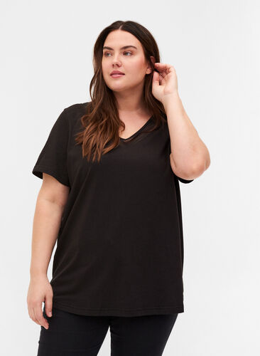 V-ringad t-shirt med meshdetaljer, Black, Model image number 0