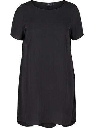 Enfärgad klänning med korta ärmar, Black, Packshot image number 0