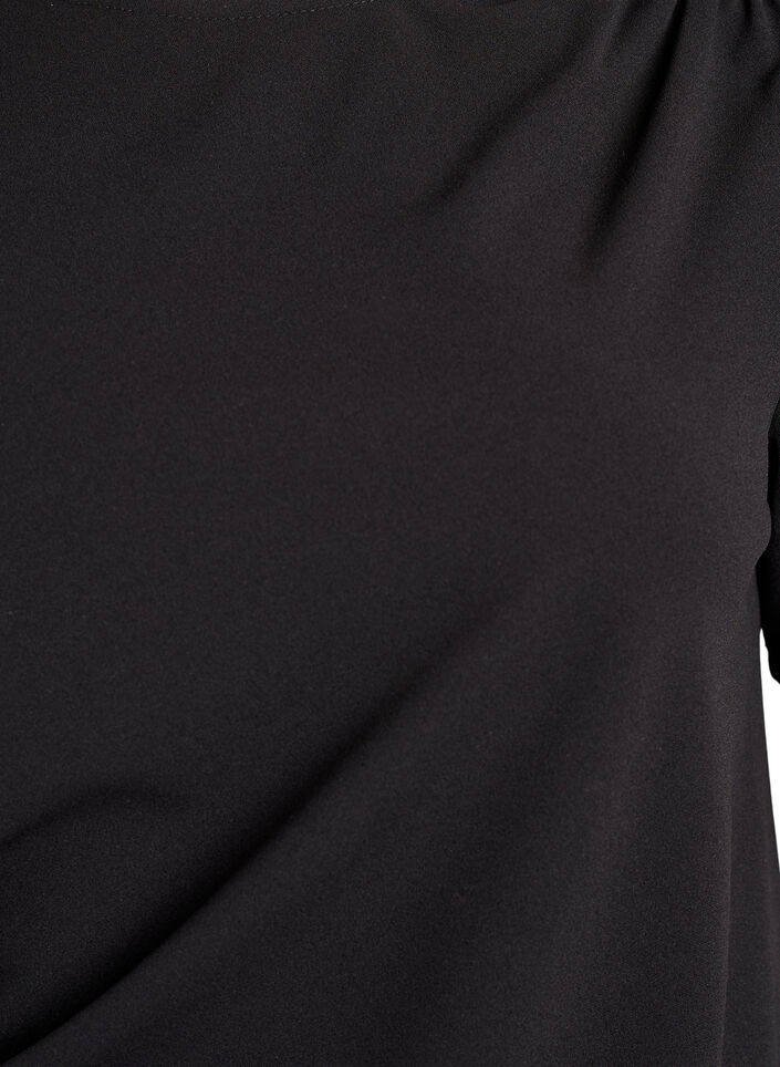 Kortärmad blus med rynkning och asymmetrisk nederkant, Svart, Packshot image number 2