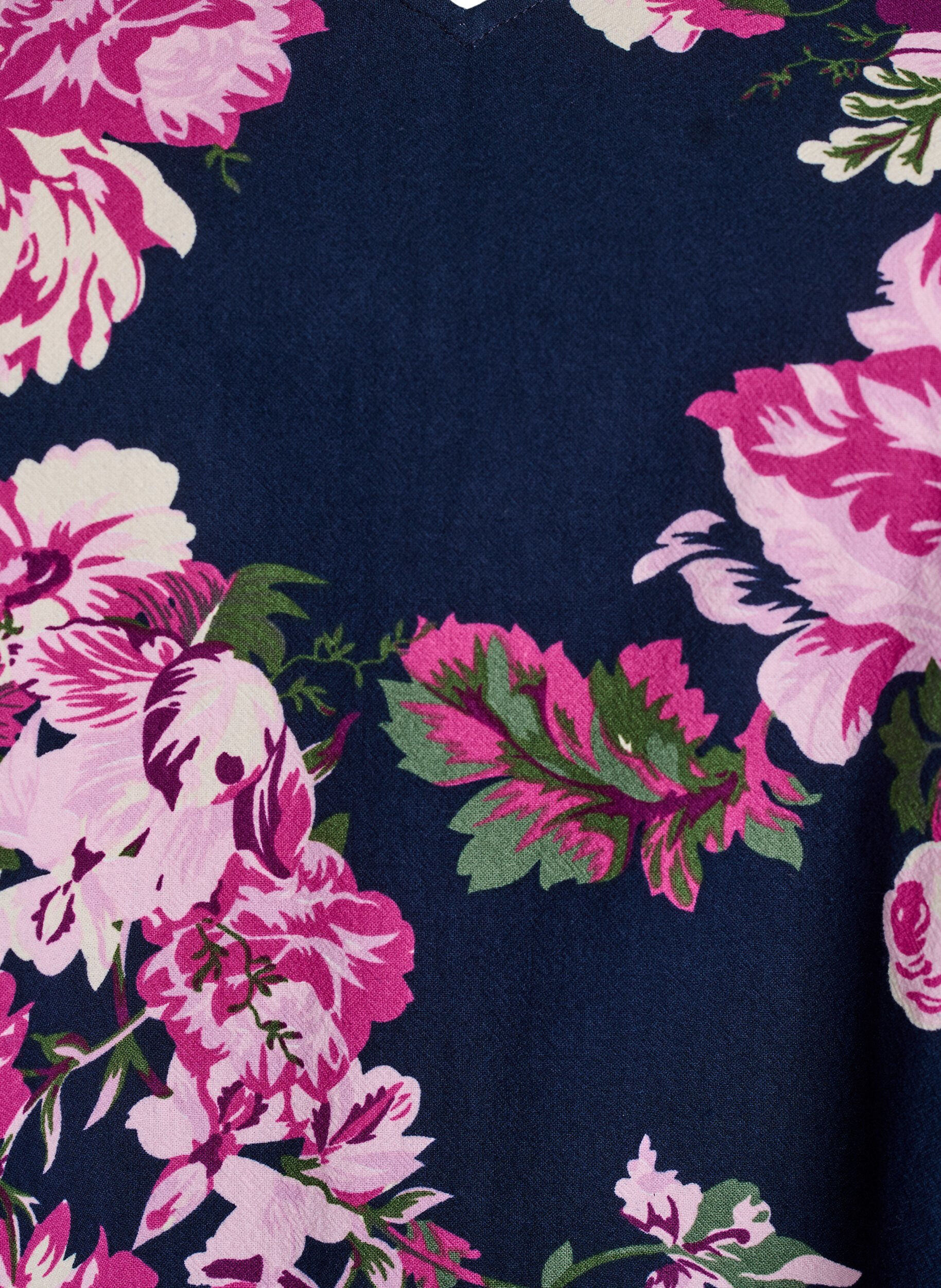 Zizzi Kort kl&auml;nning i bomull med v-ringning och l&aring;nga &auml;rmar, Bl&aring;, Packshot image number 2