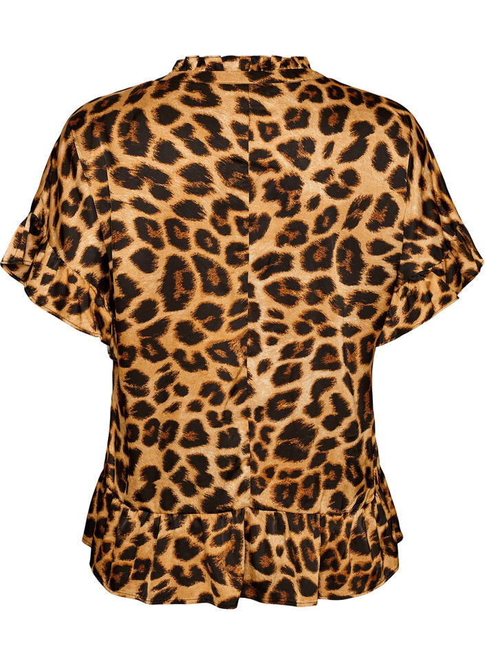 Blus med leopardm&ouml;nster och volangdetaljer, Brun, Packshot image number 1