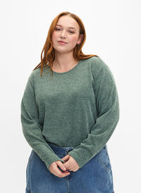 Melange blus med rund hälsning och långa ärmar, Green Bay, Model