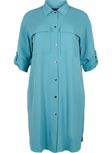 Lång skjortjacka med knappar, Brittany Blue, Packshot image number 0