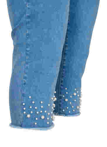 Högmidjade knickers i denim med pärlor, Light blue denim, Packshot image number 3
