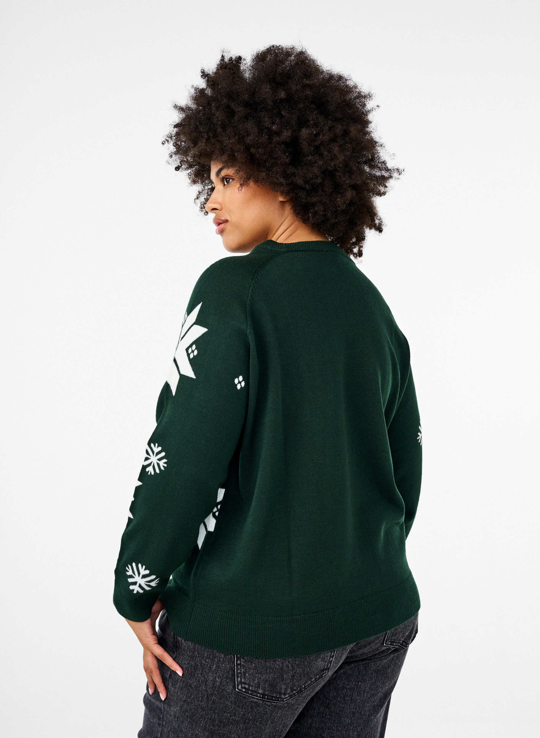 Zizzi Stickad tr&ouml;ja med sn&ouml;flingor, Gr&ouml;n, Model image number 2