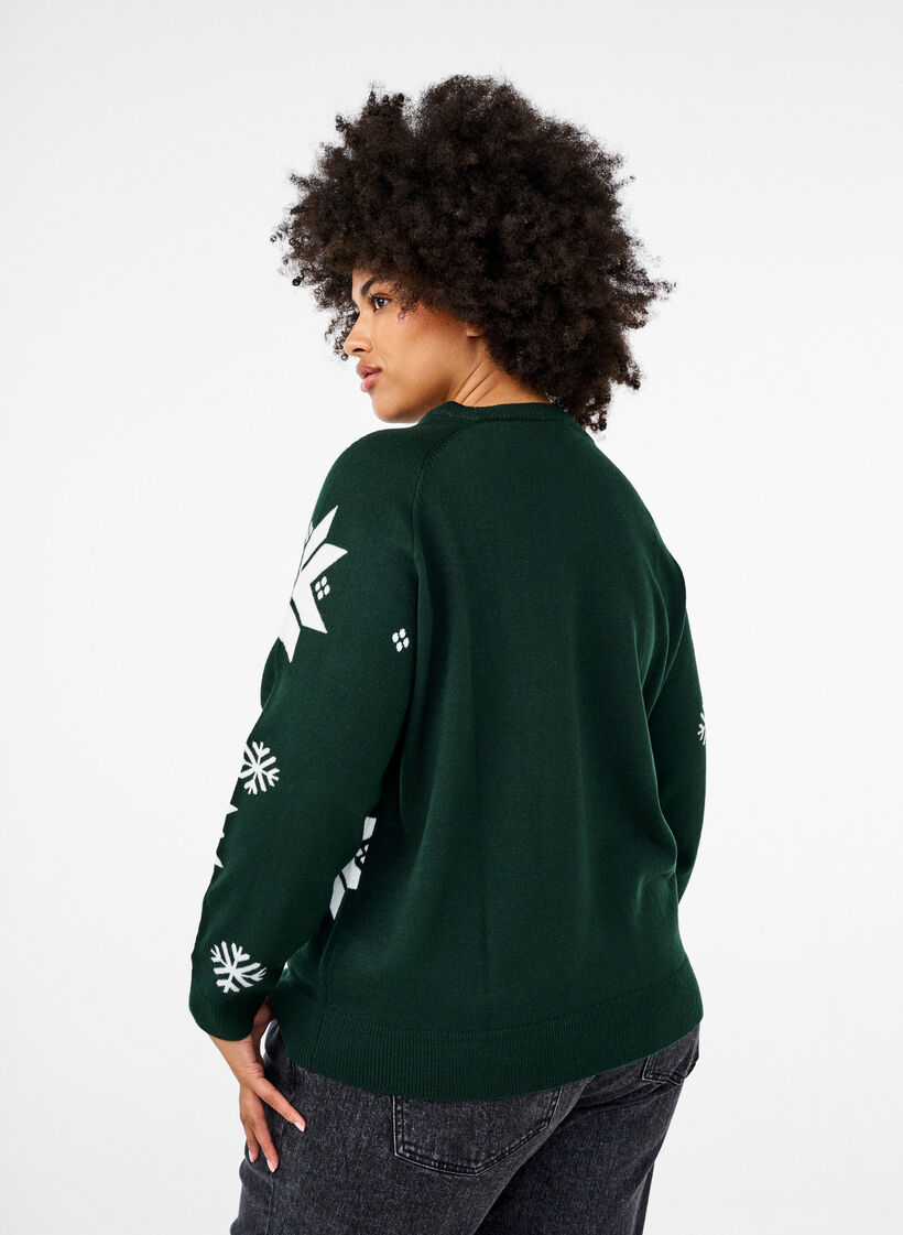 Stickad tröja med snöflingor, Grön, Model image number 2