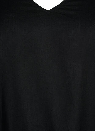 V-ringad klänning i bomullsblandning med linne, Black, Packshot image number 2