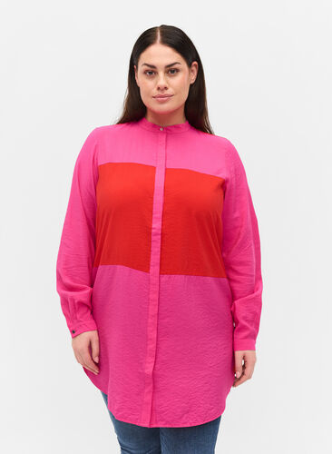 Lång skjorta med color-block, Pink Red Block, Model image number 0