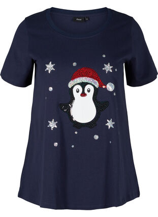 T-shirt med julmotiv i bomull, Night Sky Pingvin, Packshot image number 0