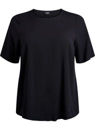 Kort&auml;rmad v&auml;vd blus med rund hals, Svart