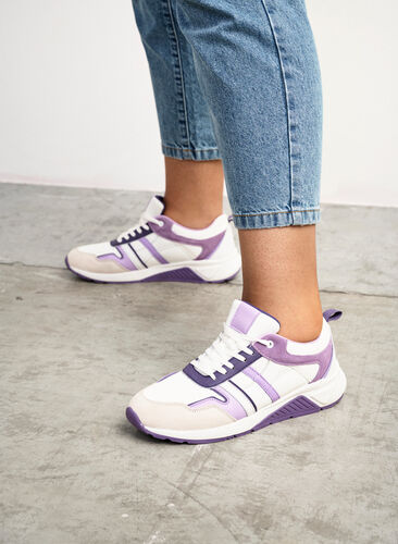 Sneakers med wide fit, White Purple, Image image number 0