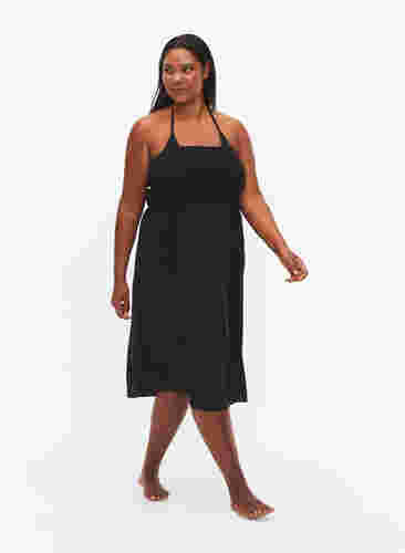 Strandklänning i viskos med överdel i smock, Black, Model image number 0