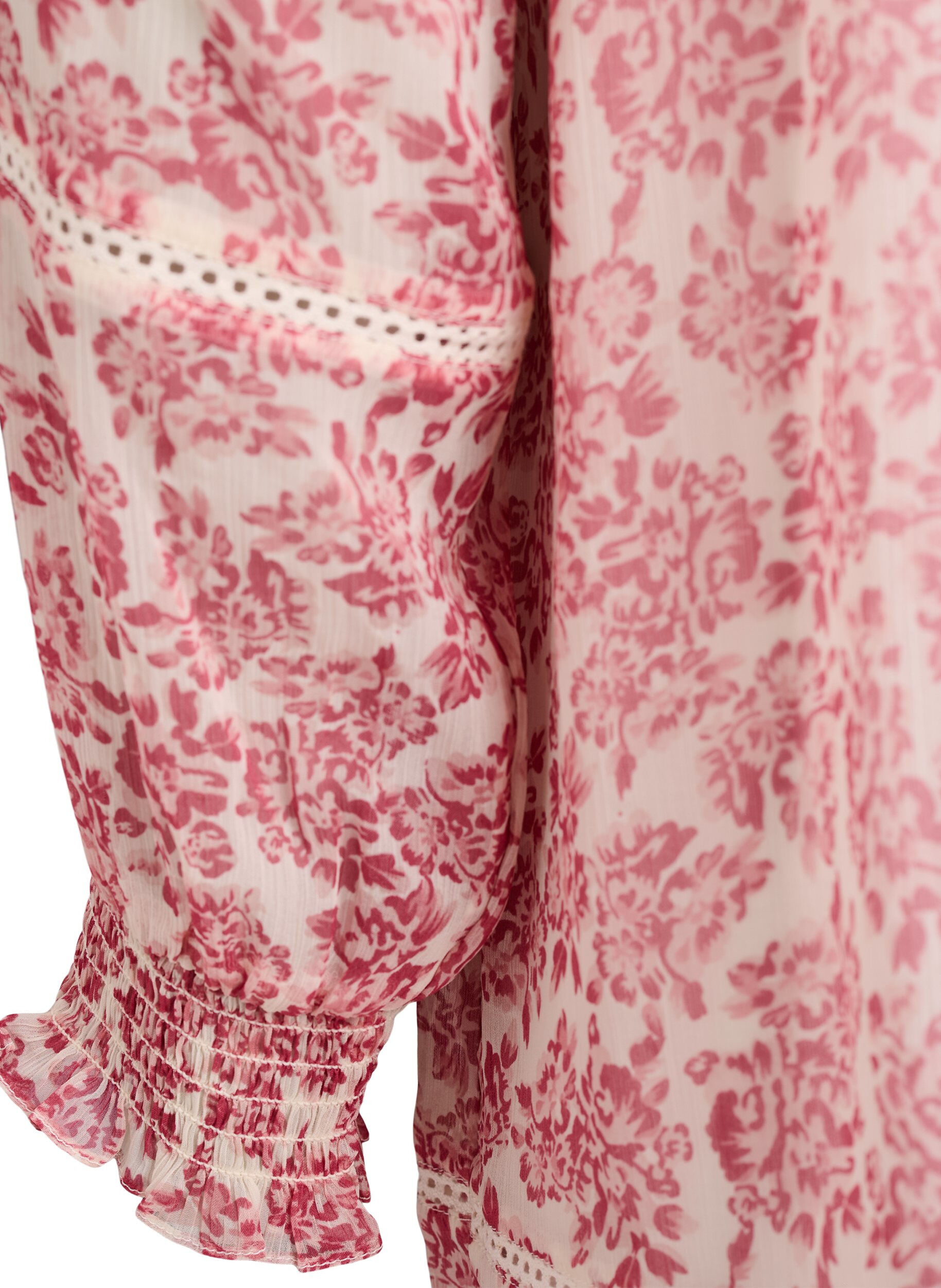 Zizzi Kort kl&auml;nning i chiffong med virkade detaljer, Rosa, Packshot image number 3