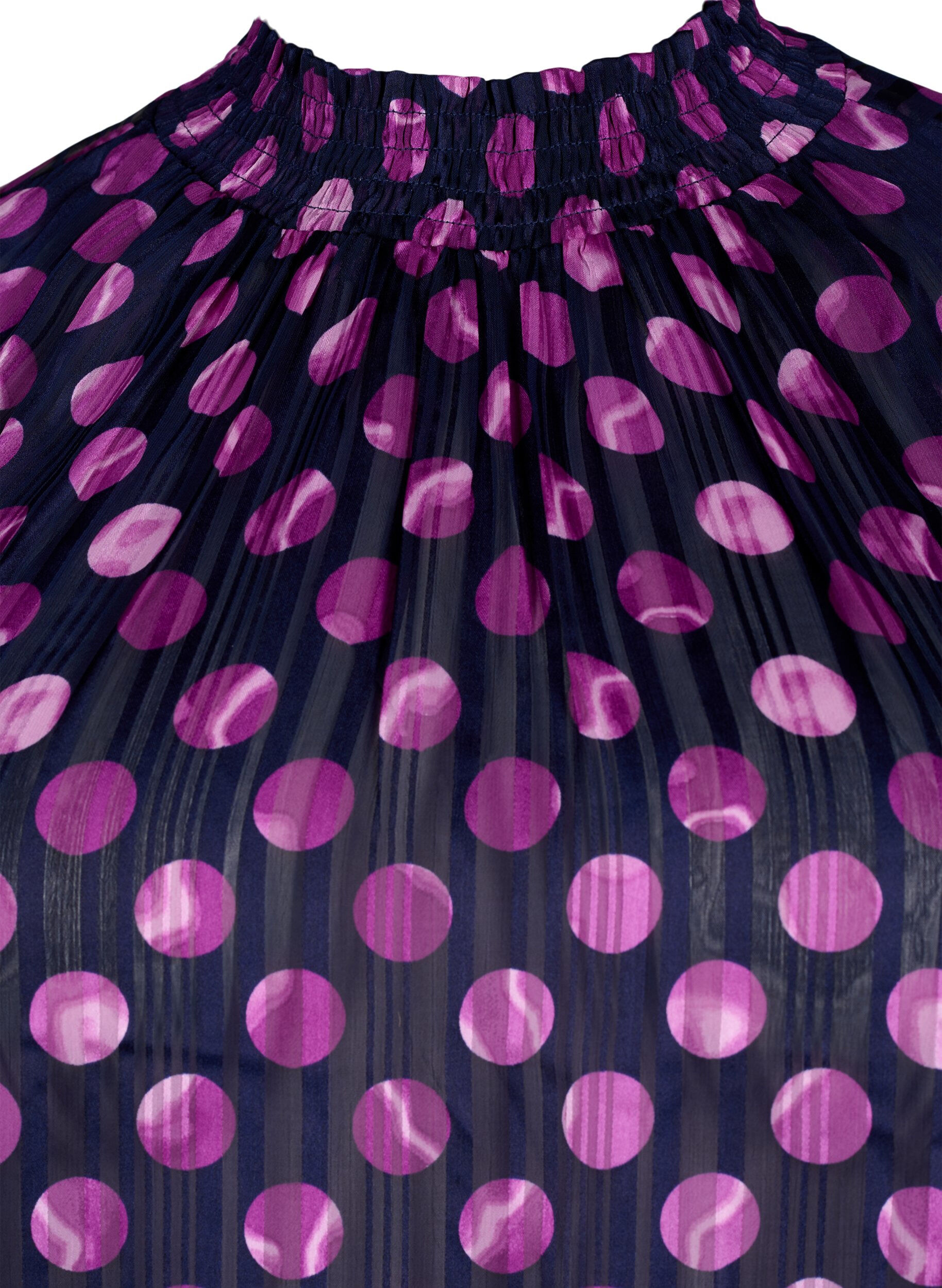 Zizzi Kort&auml;rmad smockad blus med tryck, Medieval Bl. Dot AOP, Packshot image number 2