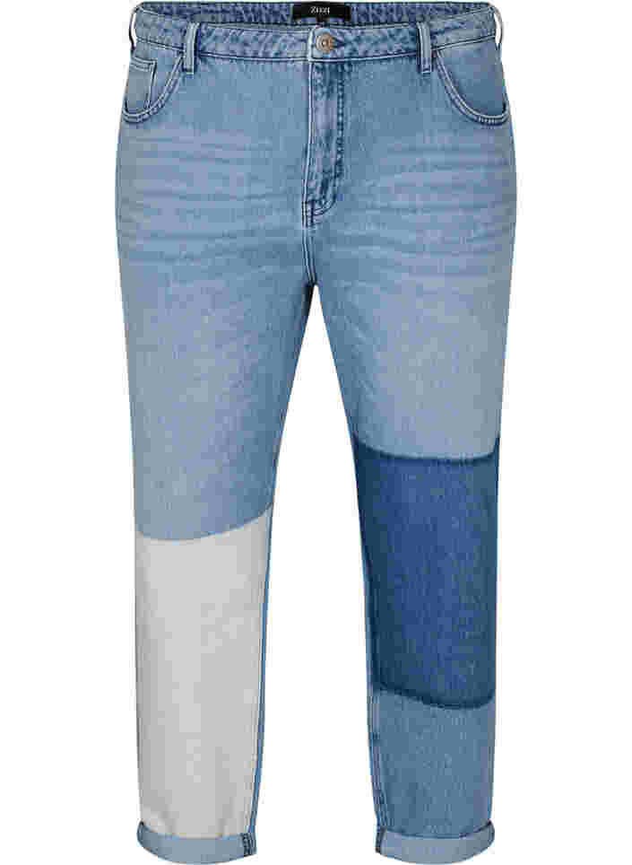 Mille mom fit jeans med blockfärgat mönster, Blue Denim Comb, Packshot image number 0