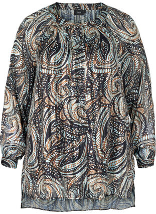 Lång skjorta med paisleymönster och lurex, Black Paisley, Packshot image number 0