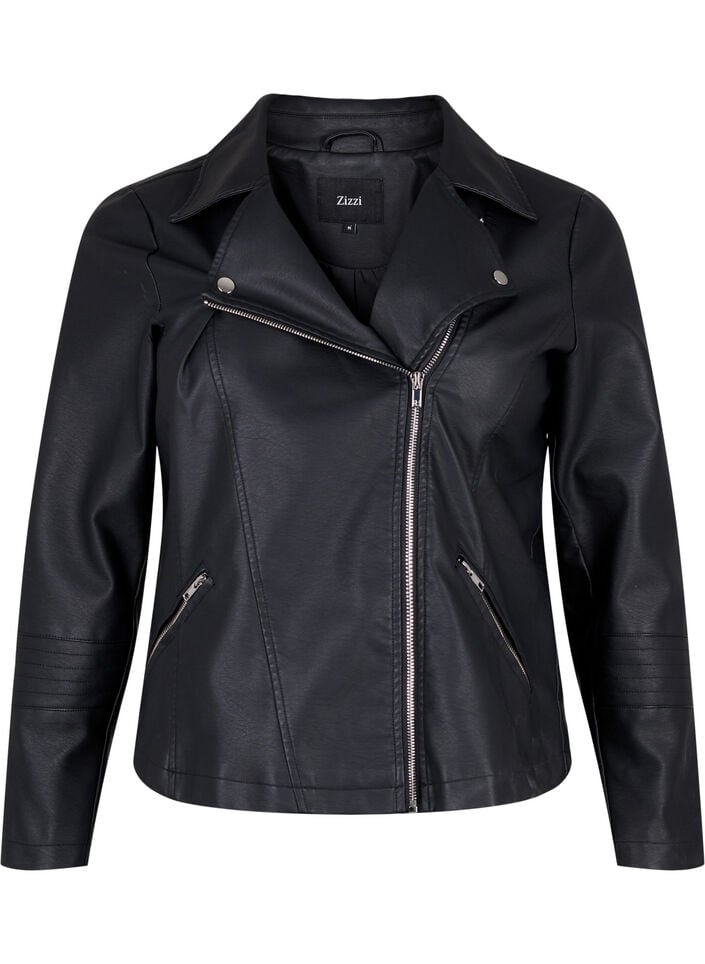 Imiterat l&auml;der biker jacka, Svart, Packshot image number 0